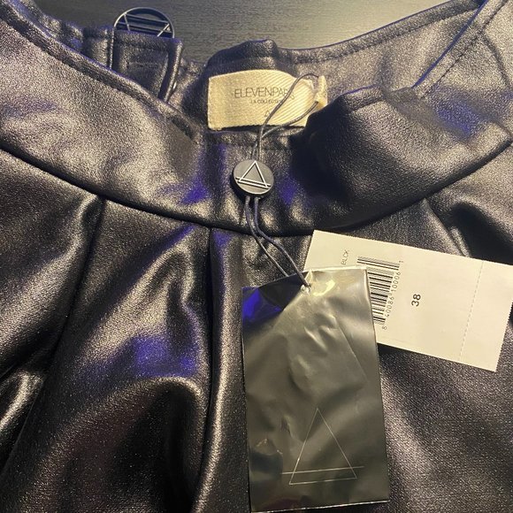 NWT ELEVENPARIS Black Glossy Vegan Leather Asymmetric Mini Skirt 38 XS US 2 $148 - Picture 7 of 7